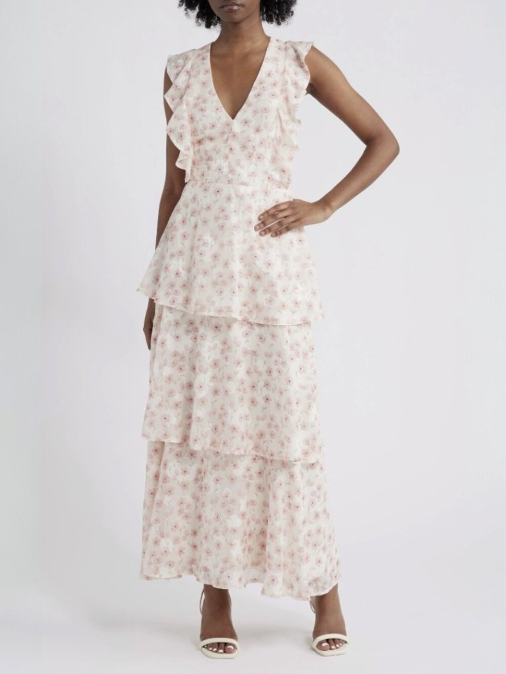Lulus Wren Floral Ruffle Tiered Maxi Dress NWT